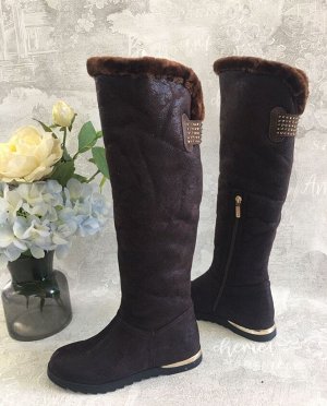 Зимние сапоги женские из экозамши с мехом