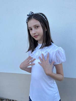 Белая школьная водолазка с коротким рукавом для девочки Цвет: белый