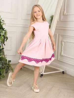 Розовое платье с фиолетовым гипюром для девочки Цвет: розовый