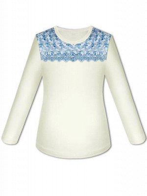Молочный школьный джемпер (блузка) для девочки Цвет: голубой