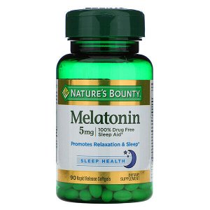 Nature's Bounty Мелатонин, 5 мг, 90 мягких таблеток с быстрым высвобождением