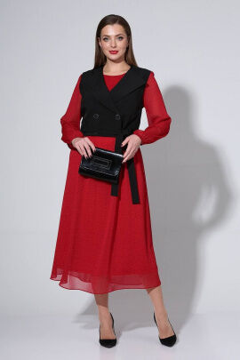 Платье, Жилет / Liona Style 813 красный/горох