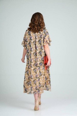 Платье Платье женское свободного покроя отрезное по линии талии из блузочно-плательной ткани(шифон). Лиф двойной: верхняя часть – пелерина(по спинке разрезная, отлетная), зафиксирована по горловине; с