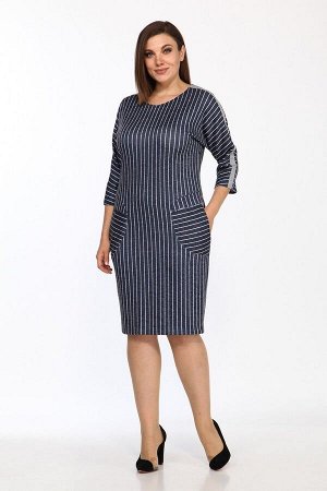 Платье / Lady Style Classic 1379/1 синий-серый+полоска