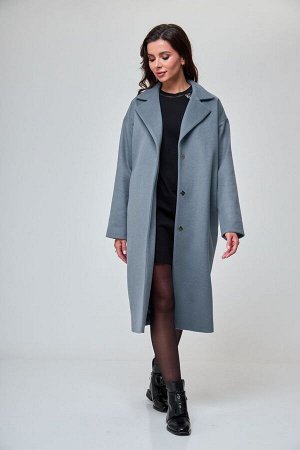 Пальто, Платье / T&N 7299 пепельный_голубой+черный