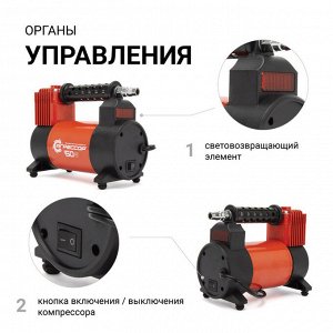 Компрессор воздушный АГРЕССОР, 50 л./мин., 12V/23A, 280W, 10 Атм., съёмный шланг 5 м., клапан для регулир. давления, питание от АКБ, защита от перегрева, набор из 4-х переходников для надувн. изделий,