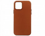 Чехол iPhone 12/12 Pro Leather hi-copy, с яблоком, коричневый