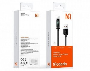 Кабель McDodo CA-8691 LED дисплей Type-C - USB серебро, 6А, 1,2м