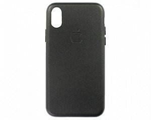 Чехол iPhone X/XS Leather hi-copy, с яблоком, черный