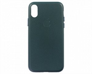 Чехол iPhone X/XS Leather hi-copy, с яблоком, синий