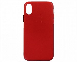 Чехол iPhone X/XS Leather hi-copy, с яблоком, красный