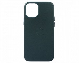 Чехол iPhone 12 Mini Leather hi-copy, с яблоком, синий