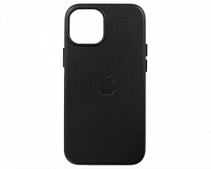 Чехол iPhone 12 Mini Leather hi-copy, с яблоком, черный