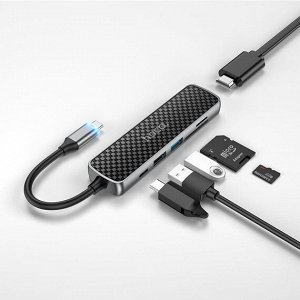 Type-C HUB Hoco HB24 (HDMI+USB3.0+USB2.0+SD+TF+PD) серый recommended