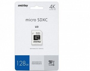 Карта памяти MicroSDXC SmartBuy 128GB U3 V30 A1 + SD, SB128GBSDU1A-AD