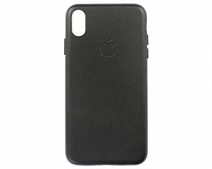 Чехол iPhone XS Max Leather hi-copy, с яблоком, черный