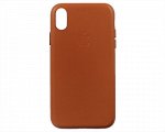Чехол iPhone XR Leather hi-copy, с яблоком, коричневый