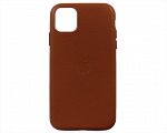 Чехол iPhone 11 Leather hi-copy, с яблоком, коричневый