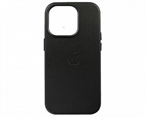 Чехол iPhone 14 Pro Leather hi-copy, с яблоком, черный