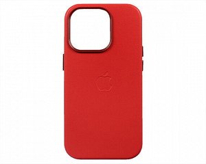 Чехол iPhone 14 Pro Leather hi-copy, с яблоком, красный