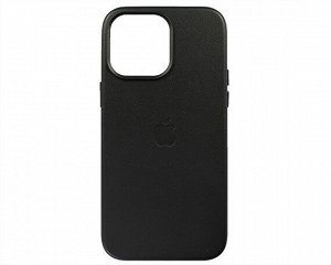Чехол iPhone 14 Pro Max Leather hi-copy, с яблоком, черный