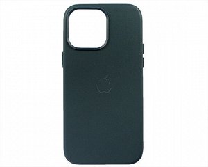 Чехол iPhone 14 Pro Max Leather hi-copy, с яблоком, синий