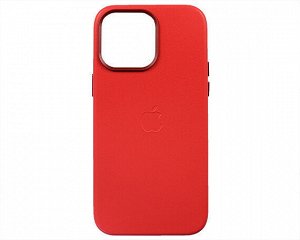 Чехол iPhone 14 Pro Max Leather hi-copy, с яблоком, красный