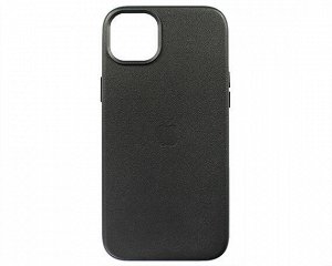 Чехол iPhone 14 Plus Leather hi-copy, с яблоком, черный