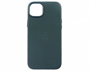 Чехол iPhone 14 Plus Leather hi-copy, с яблоком, синий