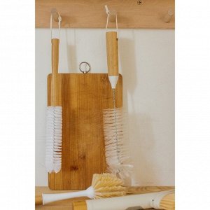 Ёрш для посуды Доляна Meli, 34x6 см, бамбуковая ручка, замшевая петелька