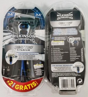 Wilkinson Sword бритвенный станок Quattro Titanium Core Motion на подставке с 3 сменными кассетами