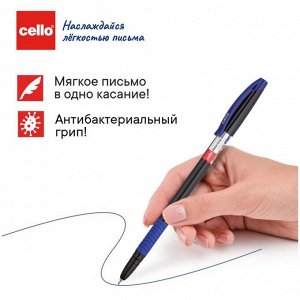 Ручка шариковая Cello Slimo Grip black body, узел 0.7 мм, резиновый упор, чернила синие, корпус чёрный