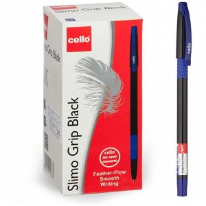 Ручка шариковая Cello Slimo Grip black body, узел 0.7 мм, резиновый упор, чернила синие, корпус чёрный