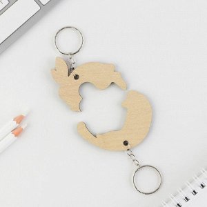 Брелок для ключей парный «Заяц и кот», деревянный, 5,6 х 3,2