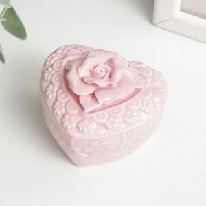 Шкатулка керамика сердце "Роза на кружеве" В ассортименте 6х6х6,7 см