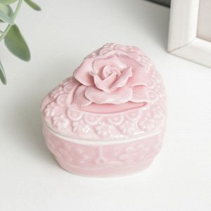 Шкатулка керамика сердце "Роза на кружеве" В ассортименте 6х6х6,7 см