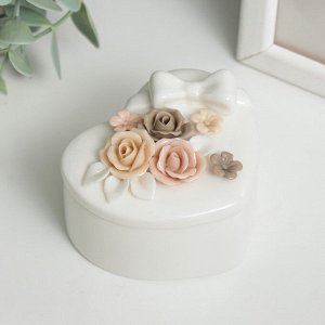 Шкатулка керамика сердце "Бант и розы" В ассортименте 5,8х8х6,8 см