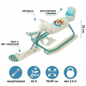 Снегокат растущий «Панда», СНК.10-02, со спинкой, цвет белый/зелёный