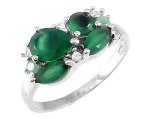 Кольцо из серебра зеленый агат, изумруд, Гирлянда2