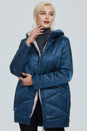 Демисезонная женская куртка на контрастом подкладе, с капюшоном, цвет синий
