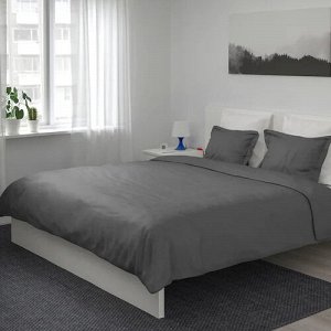 IKEA LUKTJASMIN, Пододеяльник и 2 наволочки, темно-серый, 200x230/50x80 см