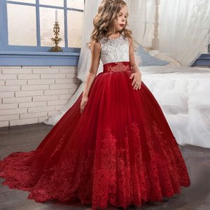 Платье бальное, детское, цвет бордовый
