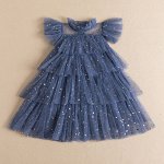 Платье детское, с короткими рукавами, цвет темно-синий