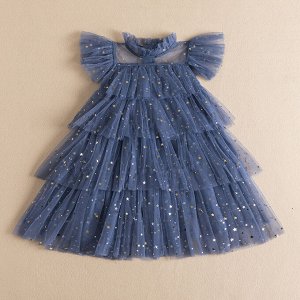 Детское платье, нарядное, цвет синий
