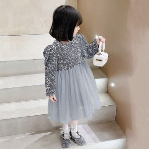 Детское платье, нарядное, с пайетками, цвет серый
