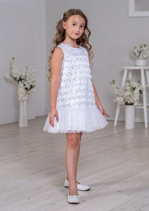Платье из атласа с верхним слоем кружевного полотна, цвет белый