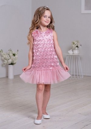 Платье из атласа с верхним слоем кружевного полотна, цвет розовый