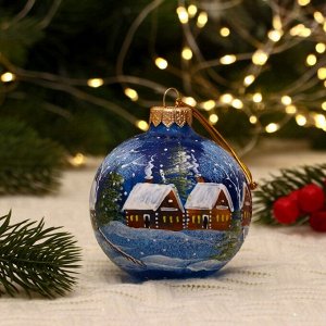 Ёлочный шар d-8 см "Рождество в деревне" ручная роспись