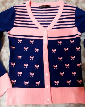 Новая нарядная кофточка с вышивкой бантиик, розовый+синий, хлопок, на 8-12 лет