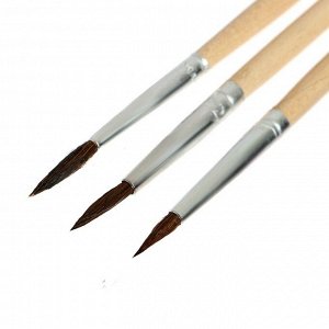 Набор кистей белка круглые 3 штуки (№1,2,3) с деревянными ручками на блистере